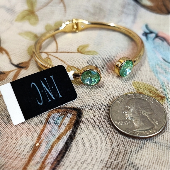 INC Brand New Shiny Gold Tone Hinge Bracelet Mint Green Faceted Stones NWT - Picture 1 of 8